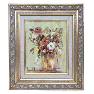 P. Lonsdale Acrylic Original Painting "Orange Floral" 8x10" Still Life Vintage